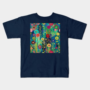 Colorful Abstract Floral Garden Pattern Kids T-Shirt